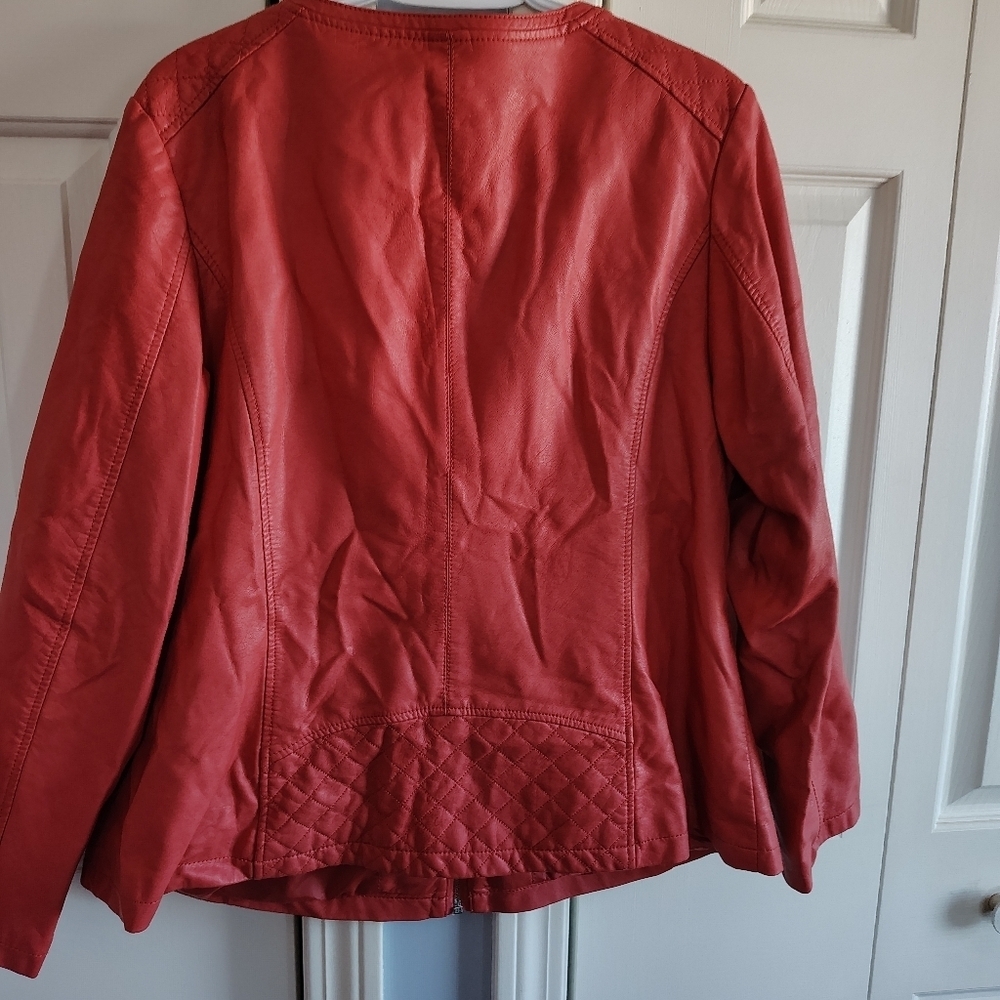 Alfani Woman Coral Moto Faux Leather Jacket 2X - Picture 6 of 12
